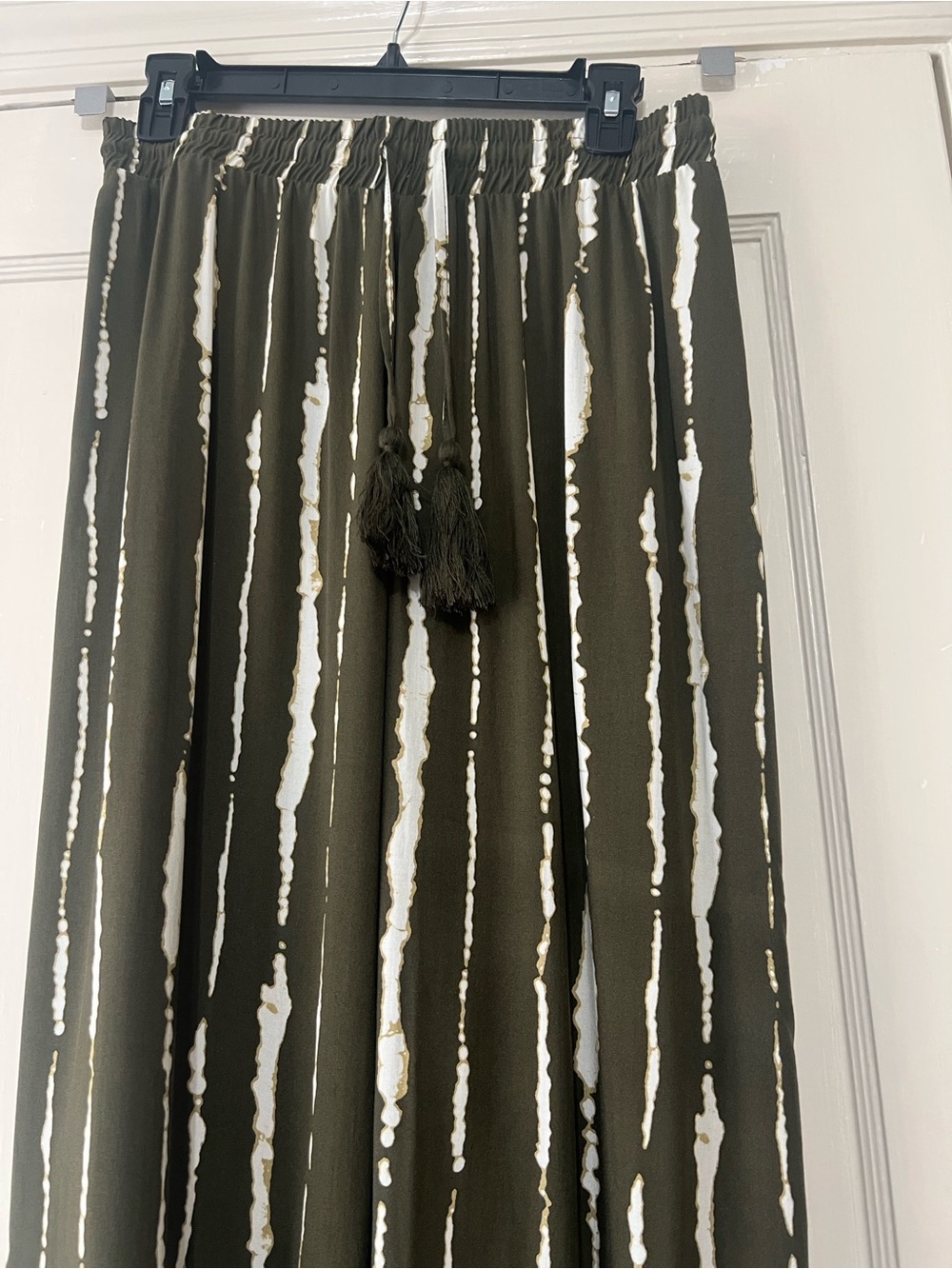 Philosophy Olive Green & White Printed Pants with Tassel Tie